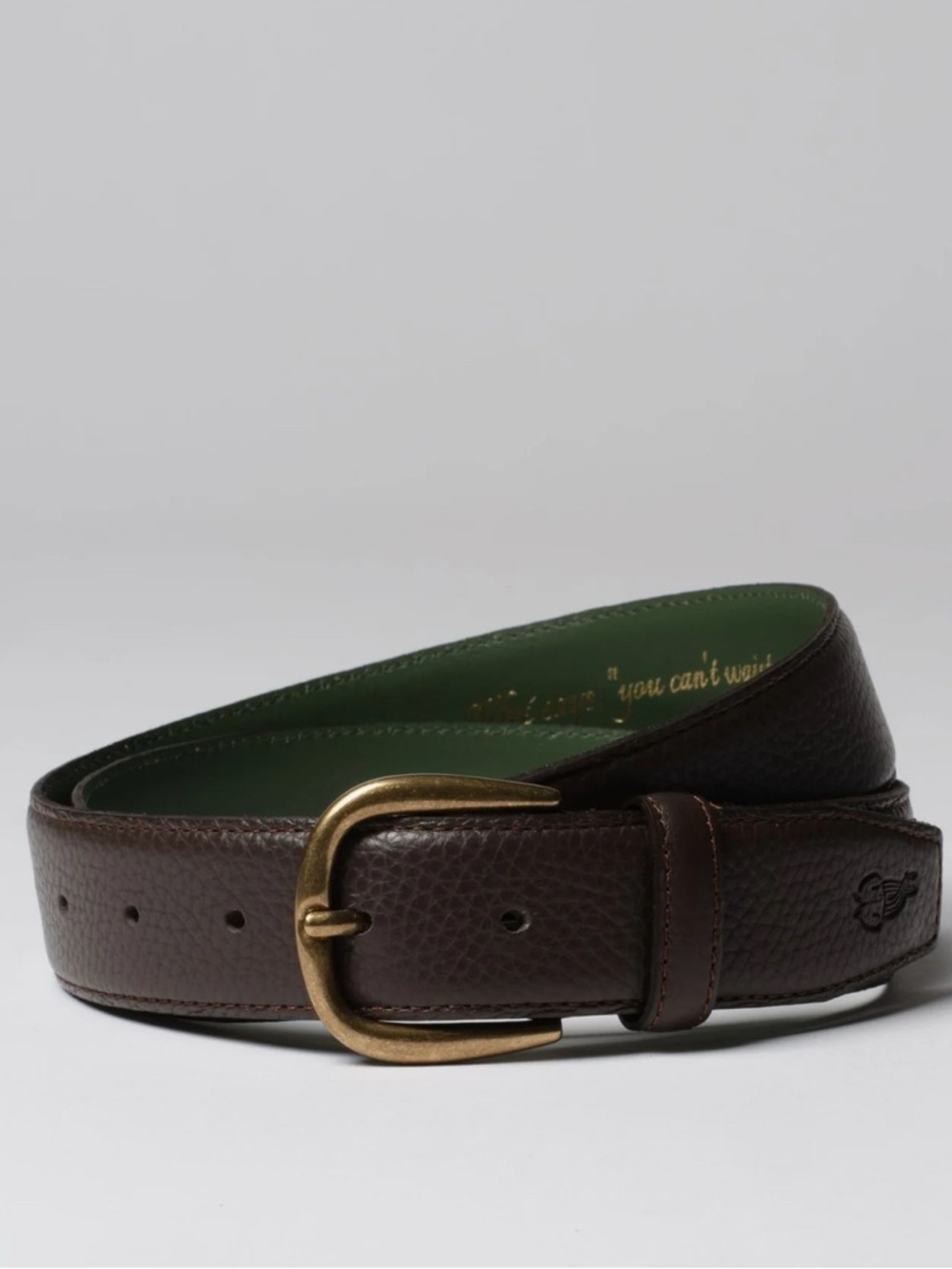 Men's Brown Leather Belt with Brass Buckle